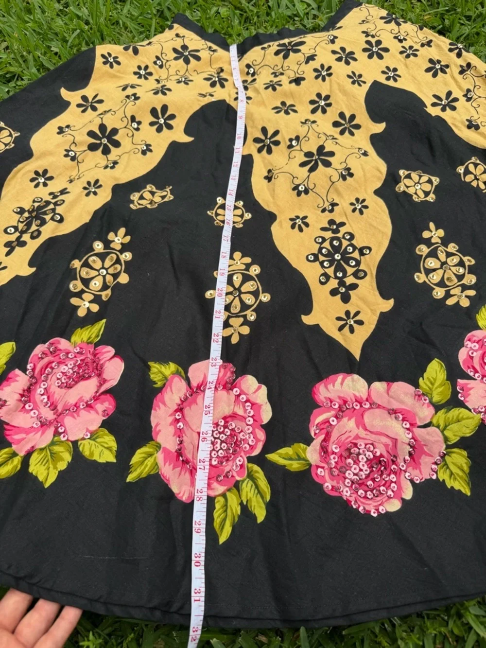 Vintage Temptation Floral Midi Skirt Black Pink Roses Sequin Detail Boho Small - Picture 4 of 6